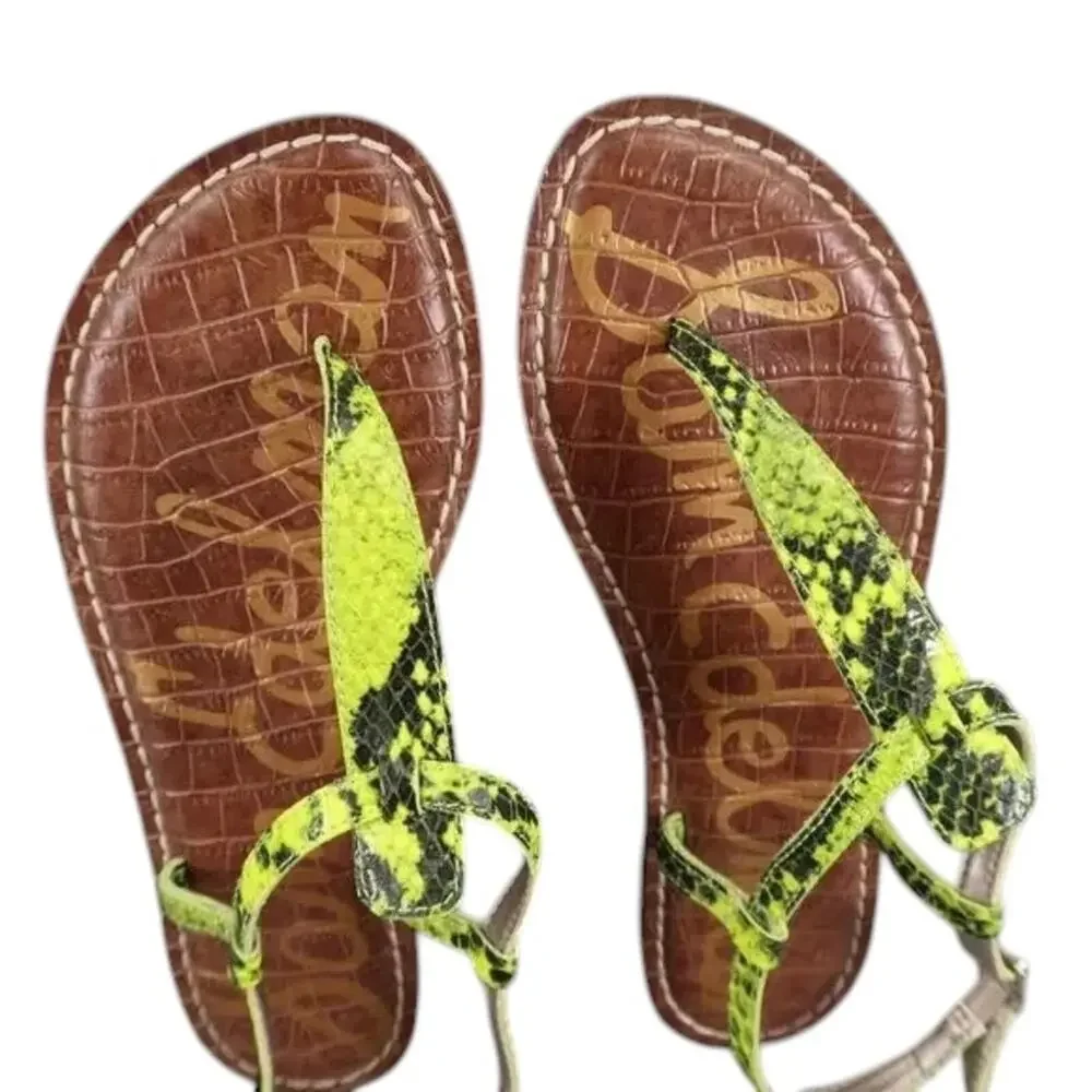Sam Edelman Shoe Women 5.5 Sandal Fashion Snake Print Neon Gigi Flat Ankle Strap